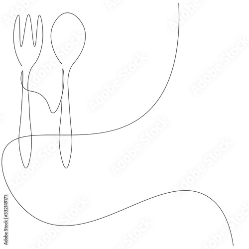 Fork and spoon one line drawing vector illustration