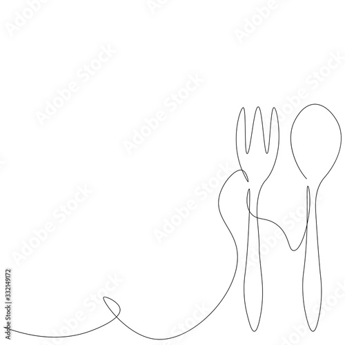 Fork and spoon line drawing vector illustration