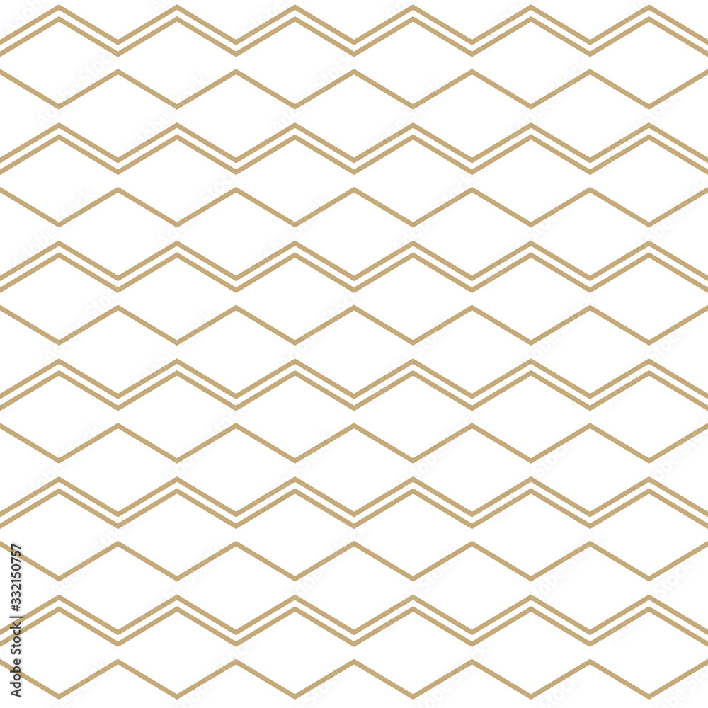 Simple geometric pattern with golden zigzag lines. White and gold ornamental background. Abstract seamless texture in minimal style. Simple geometric pattern with golden zigzag lines. White and gold ornamental background. Abstract seamless texture in minimal style.