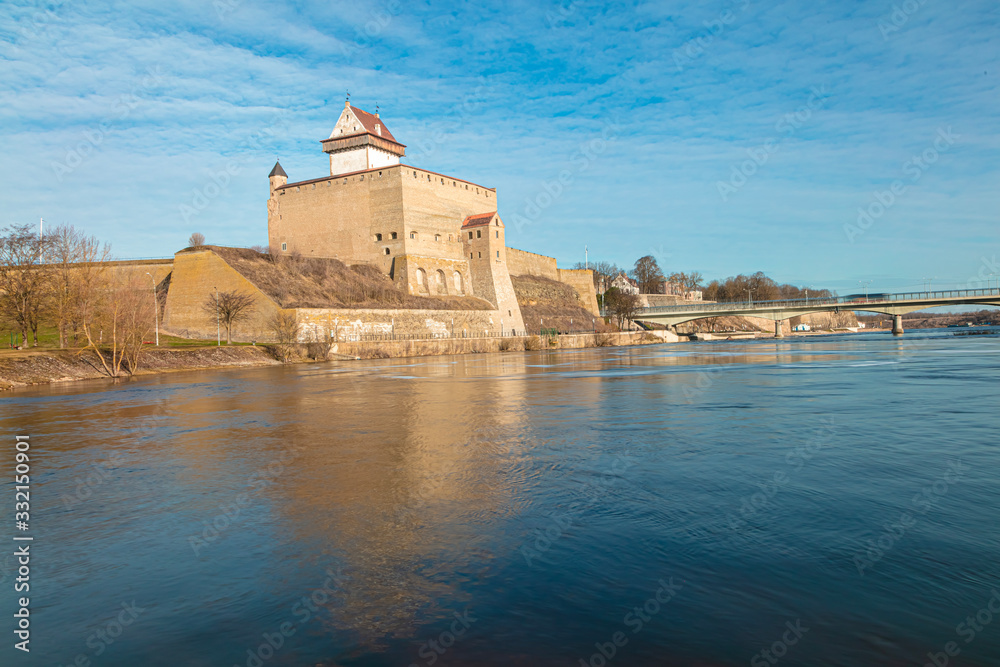 Old fortress by the river Narva. Awesome view of the castle.