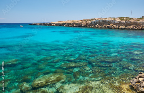 Fototapeta Naklejka Na Ścianę i Meble -  Blue lagoon at Cape Greko coast. Cyprus