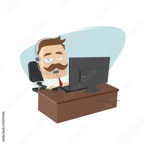 funny cartoon illustration of a businessman working at his homeoffice
