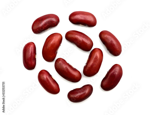 Flat lay red beans or kidney beans isolated on white background.