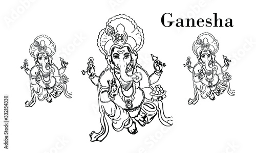 Lord Ganesha, elephant. God religion Hinduism. Sketch.Vector illustration.