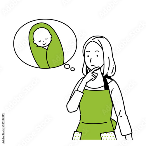 Illustration of a woman thinking about a baby thing.