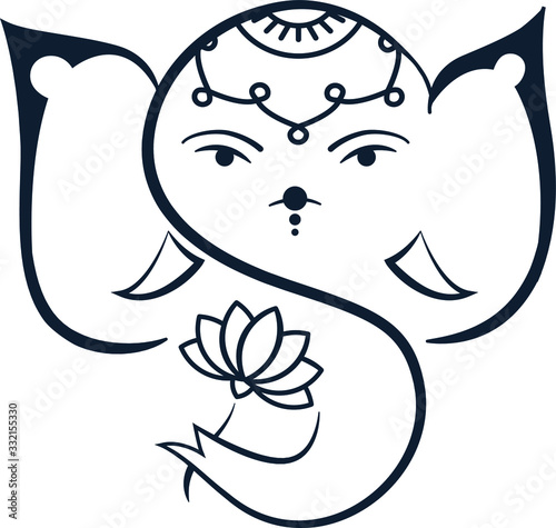 Hand drawn Traditional lord Ganesha ethnic style with lotus