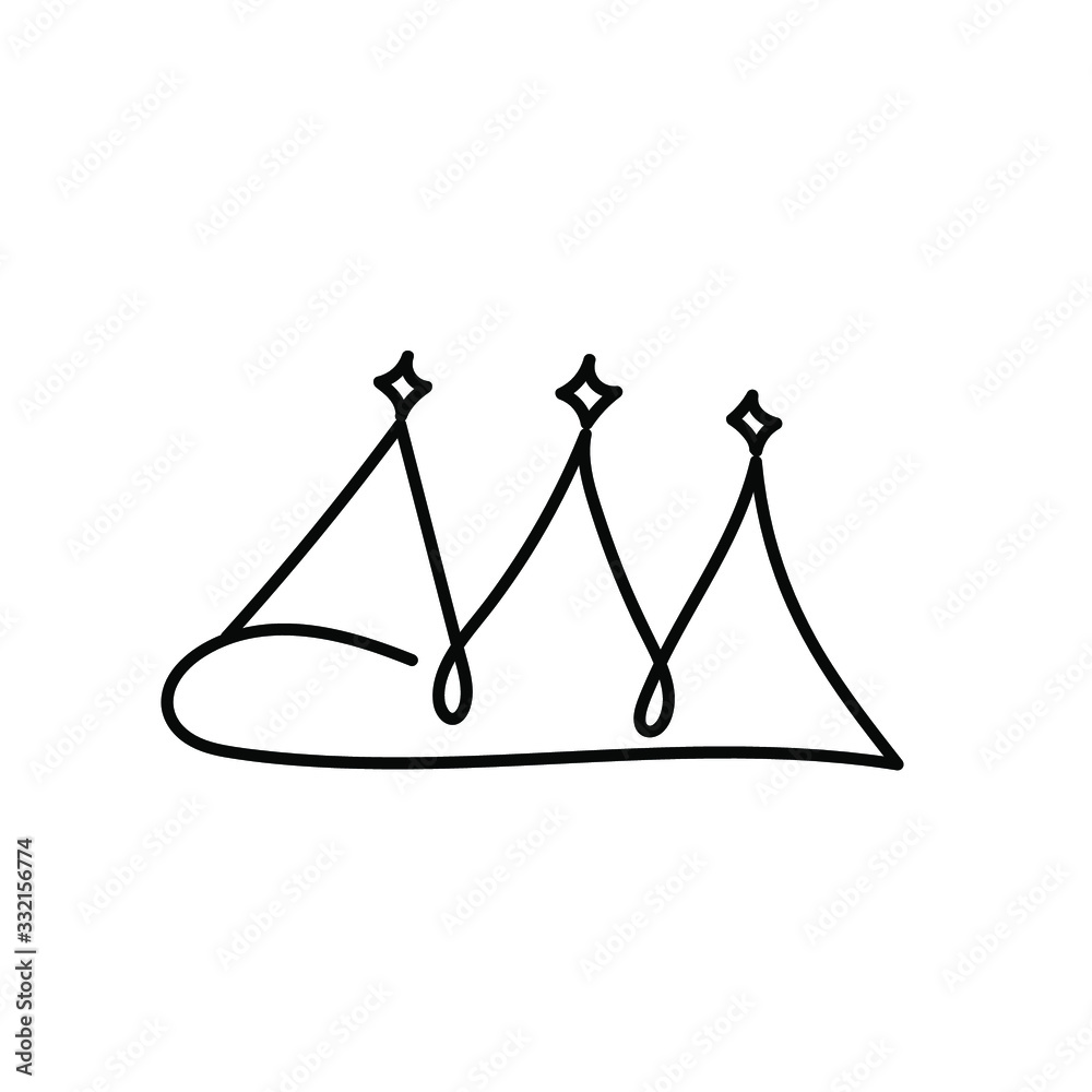  Doodle crown on a white background in cute style. Simple vector illustration.