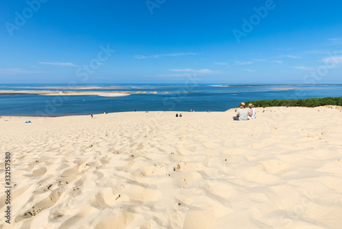 Fototapeta Naklejka Na Ścianę i Meble -  View from the Dune of Pilat, the tallest sand dune in Europe. La Teste-de-Buch, Arcachon Bay, Aquitaine, France