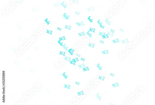 Light Blue, Green vector background with symbols of 30, 50, 90 % sales.