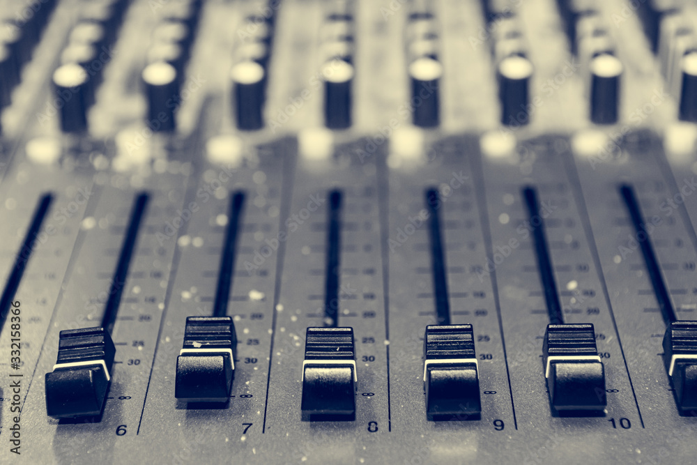 Picture of Musical amplifier Sound amplifier or Music mixer with Knobs, Jack holes and Mic connectors. Picture of Musical amplifier Sound amplifier or Music mixer with Knobs, Jack holes and Mic connectors.