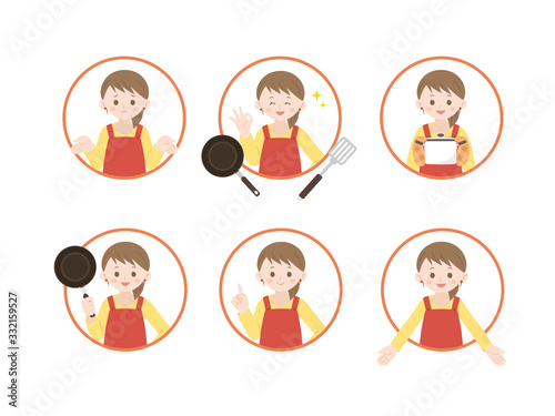 女性のイラスト 料理ジェスチャーセット