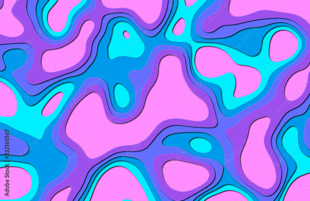 Paper cutout background. Water. 3D layered objects. Design for branding, advertising for presentations, flyers, posters and invitations. Color scale: turquoise, pink, lilac, blue. Paper cutout background. Water. 3D layered objects. Design for branding, advertising for presentations, flyers, posters and invitations. Color scale: turquoise, pink, lilac, blue.