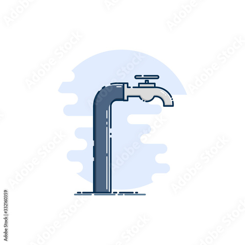 Water Tap and Pipe Cartoon. Bathroom or Kitchen Equipment in MBE Style