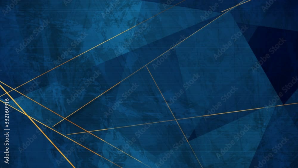 Dark blue grunge corporate abstract motion background with golden lines. Seamless looping. Video animation Ultra HD 4K 3840x2160