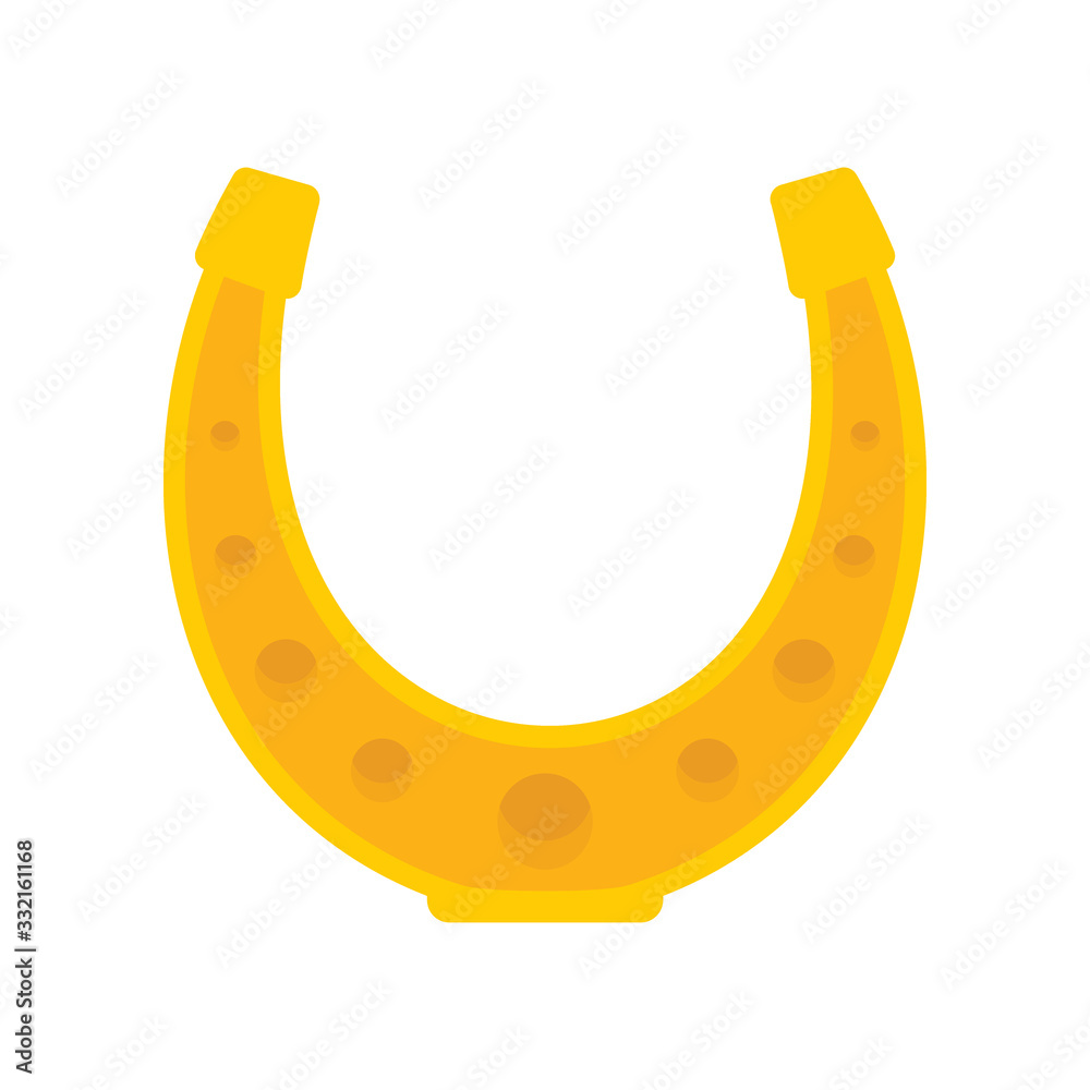 Shiny golden blacksmith horseshoe vector flat icon, lucky symbol isolated on white illustration Shiny golden blacksmith horseshoe vector flat icon, lucky symbol isolated on white illustration