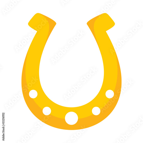 Shiny golden retro horseshoe vector flat icon, lucky symbol isolated on white illustration