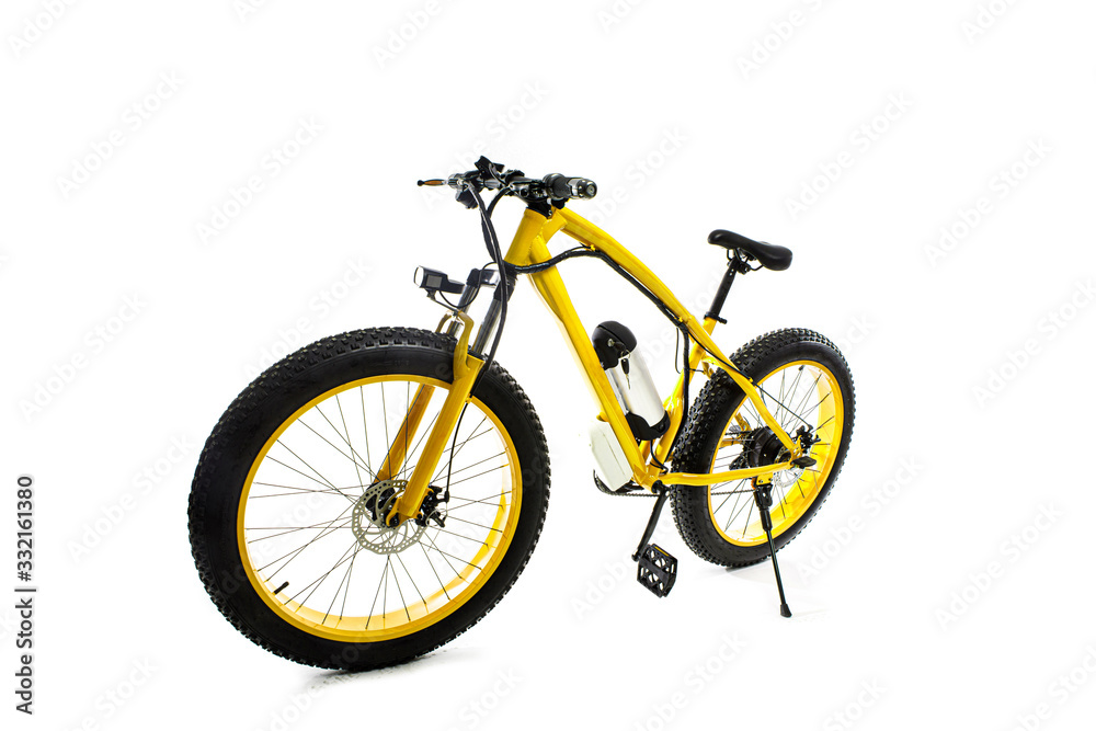 Black electric bike on white background.Sport bike