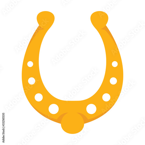Shiny golden metal horseshoe vector flat icon, lucky symbol isolated on white illustration
