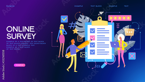 Online survey concept with characters. People making decisions. Can use for web banner, infographics, hero images. Flat isometric vector illustration.