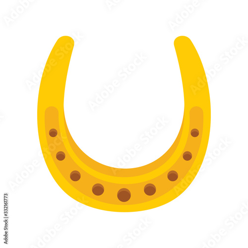 Shiny golden yellow horseshoe vector flat icon, lucky symbol isolated on white illustration