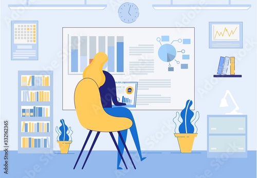 Woman Character Studying or Working via Internet. Networking Communication and Social Media Technologies Opportunity for Business and Learning. Online Conference, Webinar. Flat Vector Illustration.