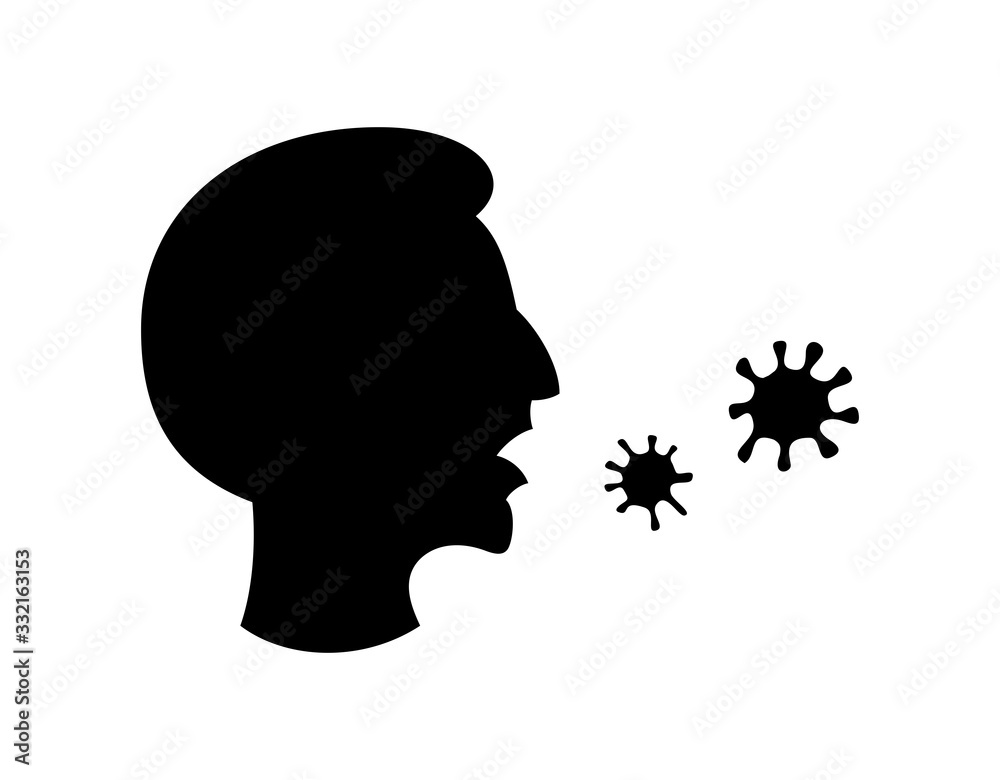 man coughing, illustration of the spread of the virus, the disease is transmitted by airborne droplets