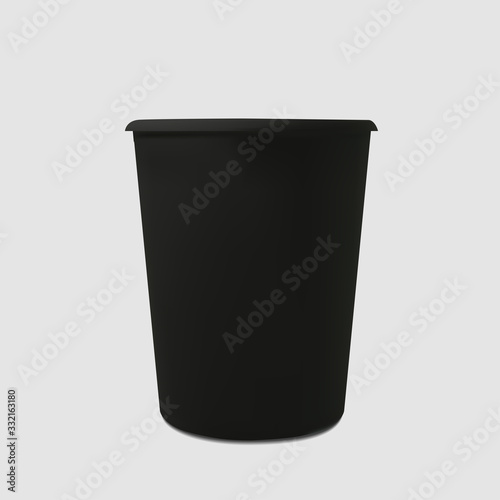 Paper realistic black coffee cup. Mockup coffee mugs. Disposable glass for drinks. Template for products, web banners and leaflets. Vector illustration