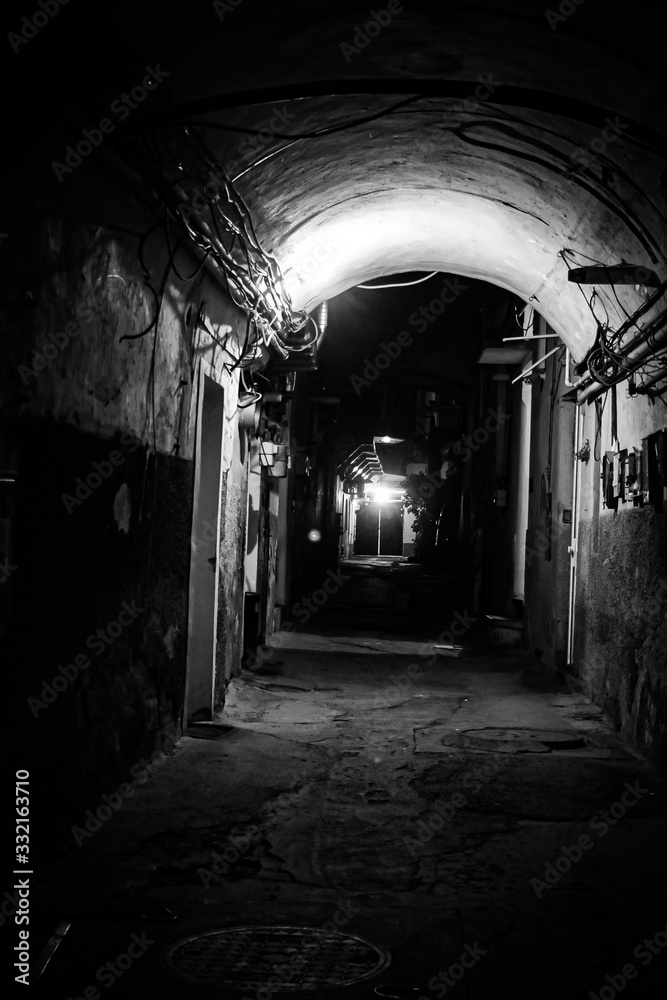 Fototapeta Old building black and white tunnel.