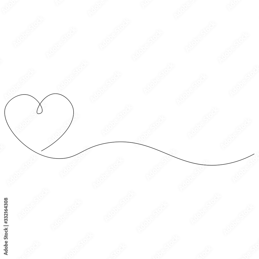 Heart one line drawing, vector illustration - obrazy, fototapety, plakaty 