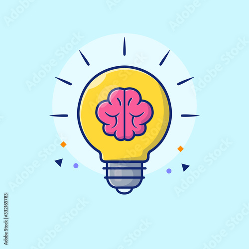 Lightbulb Idea Vector Icon Illustration. Light Bulb And Brain, Get Idea Icon Concept White Isolated. Flat Cartoon Style Suitable for Web Landing Page, Banner, Sticker, Background