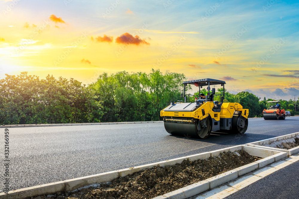 Construction Site Is Laying New Asphalt Road Pavement road Construction 