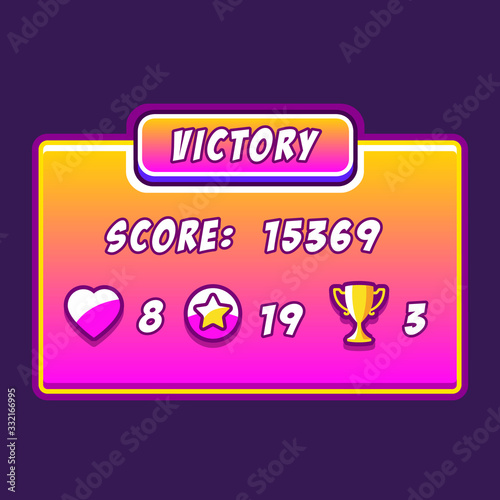 Game rating icons win victory, inscriptions for game ending, level results icon