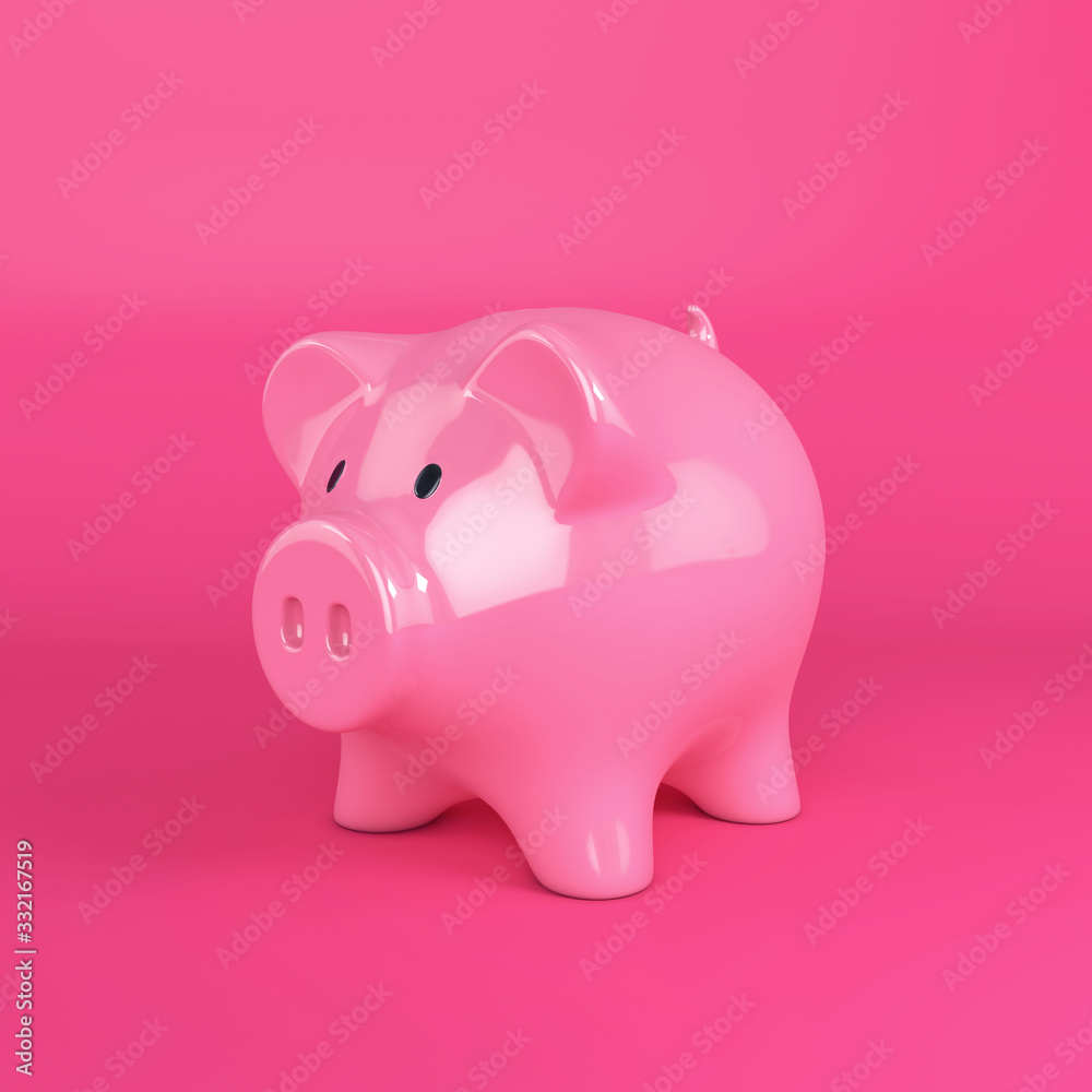 Piggy Bank on a pink background. 3D render