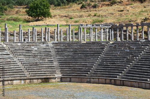 Ancient Messene city ruins of stadium  Peloponnese  Greece