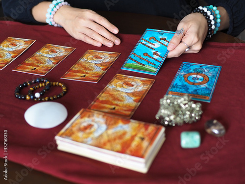 tarot card reading eight of wands wheel of fortune teller astrologer divination selected focus