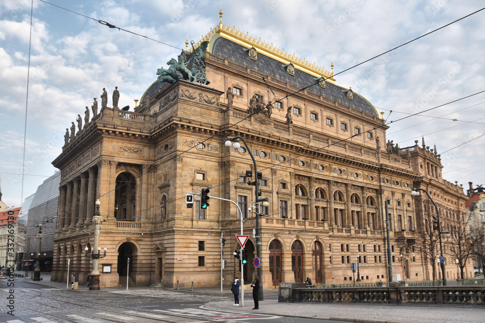 Prague during quarantine caused by Corona virus, National Thater, Culture, Czech republic, Czechia Prague during quarantine caused by Corona virus, National Thater, Culture, Czech republic, Czechia