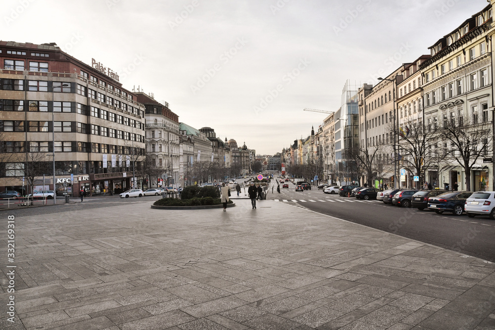 Obraz premium Prague during quarantine caused by Corona virus, Wenceslas square
