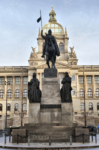 Prague during quarantine caused by Corona virus, Statue of Saint Wenceslas and Nation museum photo