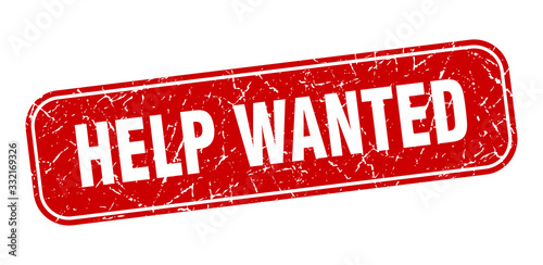 help wanted stamp. help wanted square grungy red sign.