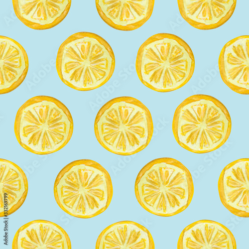 Seamless isolate pattern with lemon. Tropical cut fruit. Hand-drawn acrylic illustration. Design for cards, Wallpaper, fabric.