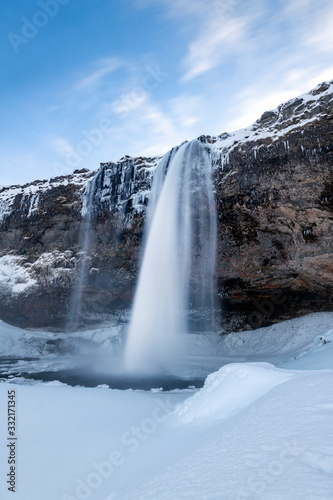 Famous Seljalandsfoss waterfaal on Iceland during winter