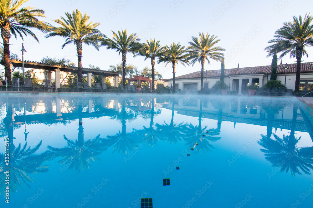 Luxury association pool at sunrise 