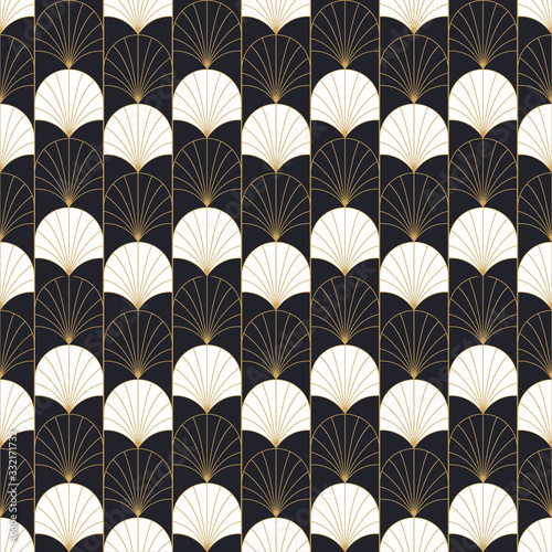 Art deco retro gold fan abstract seamless pattern