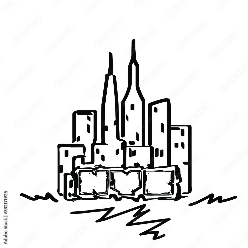 New York landscape. NYC graffiti. Doodle logo. Hand drawn. Creative cartoon design. Modern, children's style. Fashion print for clothes, cards, picture, poster, banner for websites. Vector