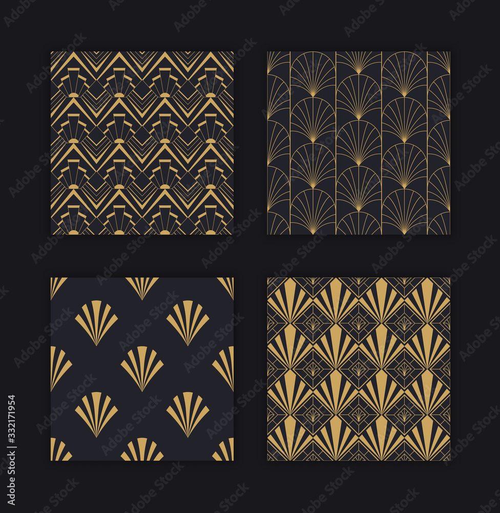 Obraz premium Modern art deco seamless pattern gold black set