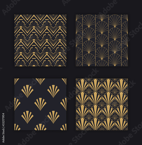 Modern art deco seamless pattern gold black set