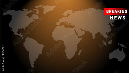 Breaking news horizontal dark border background with world map. Graphical Modern Digital illustration