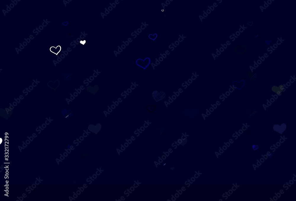 Light BLUE vector background with Shining hearts.