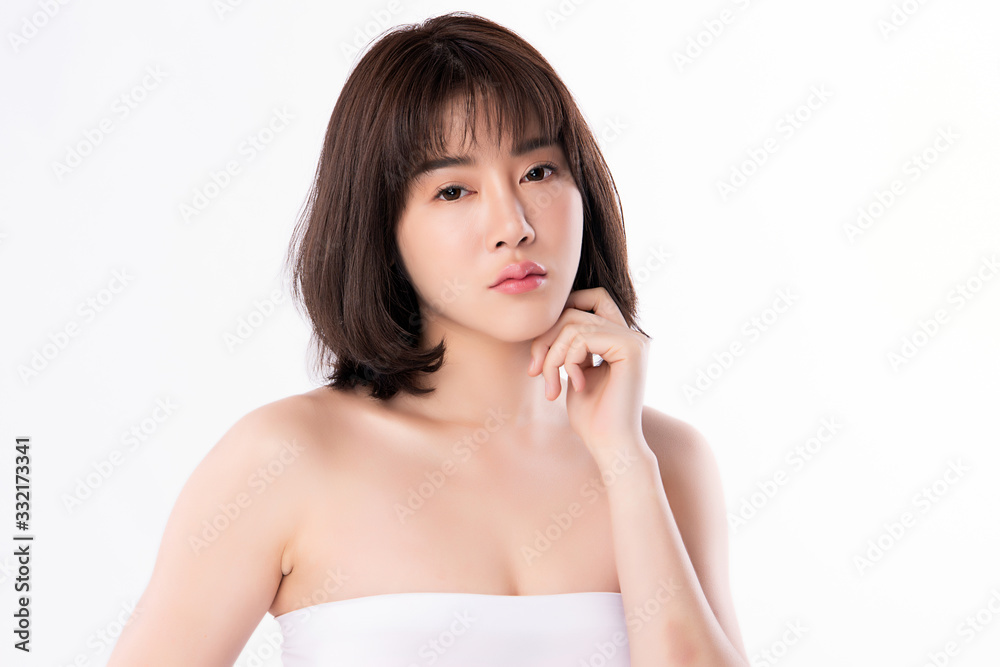Beautiful Young Asian Woman with Clean Fresh Skin. Face care, Facial treatment, Cosmetology, beauty and healthy skin and cosmetic concept .woman beauty skin isolated on white background Beautiful Young Asian Woman with Clean Fresh Skin. Face care, Facial treatment, Cosmetology, beauty and healthy skin and cosmetic concept .woman beauty skin isolated on white background
