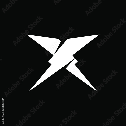 Initial letter XS or SX logo template with bolt or thunder illustration in flat design monogram symbol